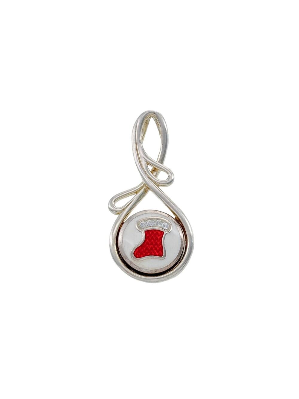 Vintage Sterling Silver 925 Enamel Christmas Stocking Crystal Pendant